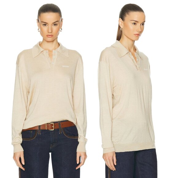 NWT Miu Miu Polo Top In Albino Sz 38 Cashmere Knit Long Sleeve Lightweight